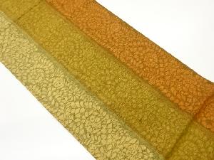 手織り紬花唐草に縞模様織出し袋帯